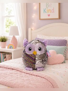 Shimmeez Reversible Sequin Owl Plush NWT • Rainbow Sparkle Fidget Toy • Shiny